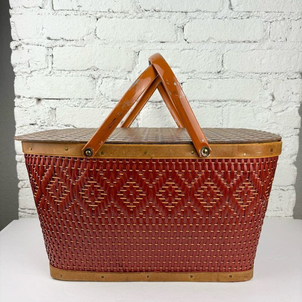 Mid Century Red Man Woven Picnic Basket